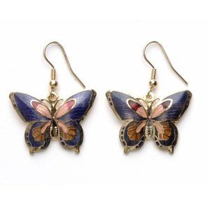 Cloisonne Enamel Butterfly Earrings Lavender